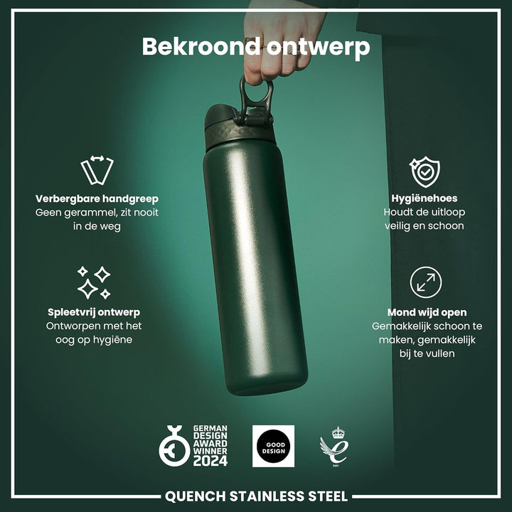 Ion8 1 Liter Edelstahl Trinkflasche, Auslaufsicher, Einhandöffnung, Sichere Verriegelung, Spülmaschi