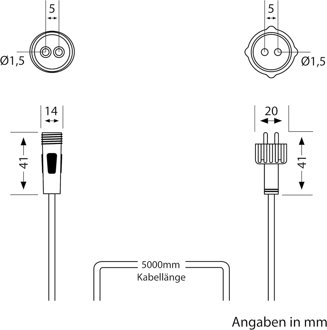 ledscom.de Verlängerungskabel für IP44 Stecksystem NEMO, 5m, schwarz, 3 STK.