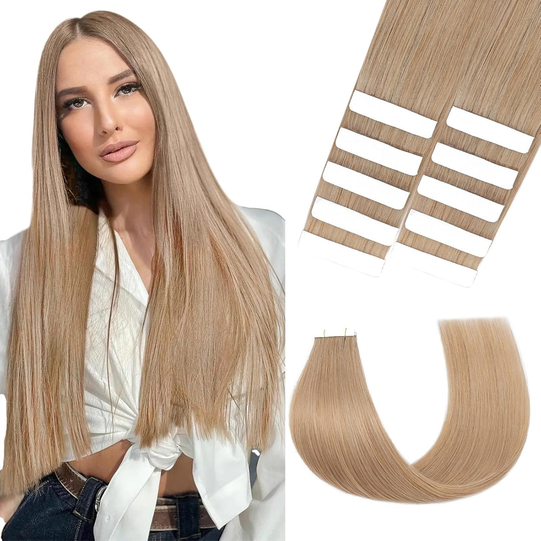 Silk-co Tape Extensions Echthaar 10stk, Remy Tape in Extensions Haarverlängerung, Skin Weft Echthaar