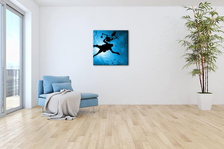 deyoli Taucher im tiefen Ozean Format: 60x60 Effekt: Monocrome Blau als Leinwandbild, Motiv fertig g