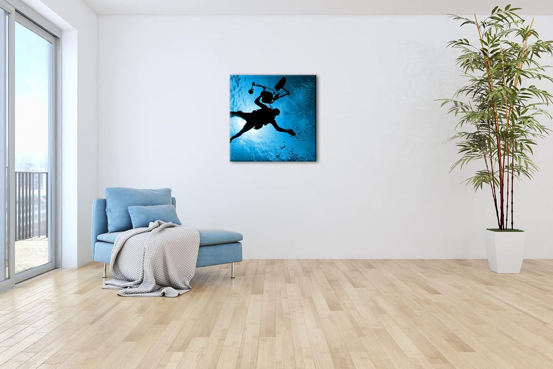 deyoli Taucher im tiefen Ozean Format: 60x60 Effekt: Monocrome Blau als Leinwandbild, Motiv fertig g
