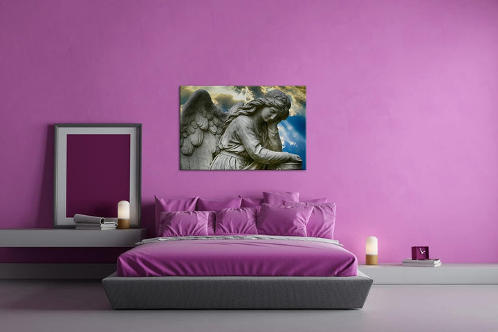 deyoli weinender Engel Format: 80x60 cm als Leinwandbild, Motiv fertig gerahmt auf Echtholzrahmen, H