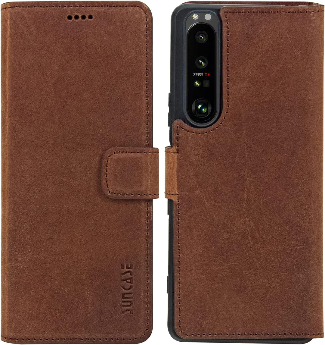 Suncase Book-Style Hülle kompatibel mit Sony Xperia 1 III 3 (2021) Leder Tasche (Slim-Fit) Lederhüll