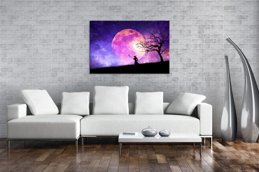 deyoli Samurai im Mondschein Format: 80x60 als Leinwandbild, Motiv fertig gerahmt auf Echtholzrahmen