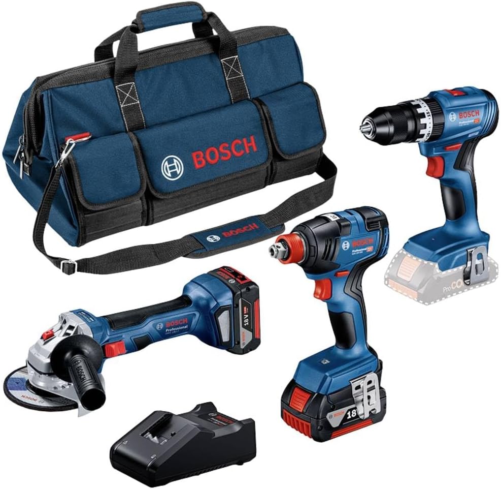 Bosch Professional 18V System GSB 18V-45 + GDX 18V-200 + GWS 18V-7 Bohrmaschine + Schlagschrauber +