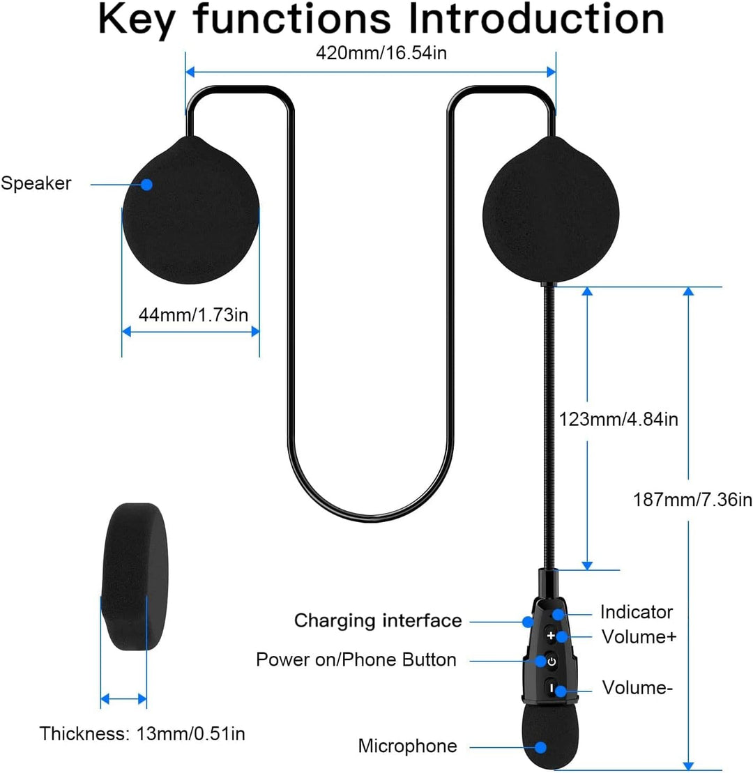 QSPORTPEAK Motorrad Helm Bluetooth 5.1 Headset, E1+ mit CVC-Geräuschunterdrückung Funktion und 3D-So