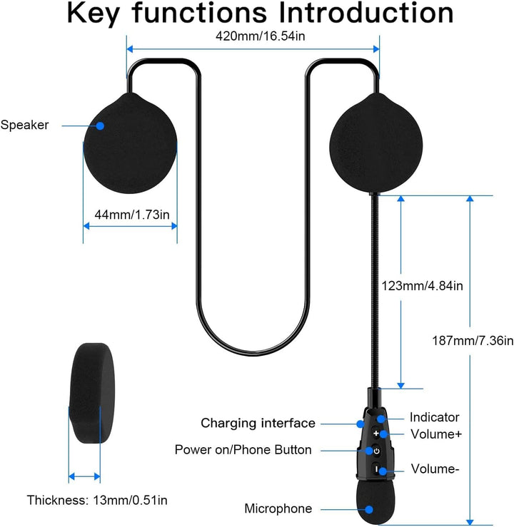 QSPORTPEAK Motorrad Helm Bluetooth 5.1 Headset, E1+ mit CVC-Geräuschunterdrückung Funktion und 3D-So