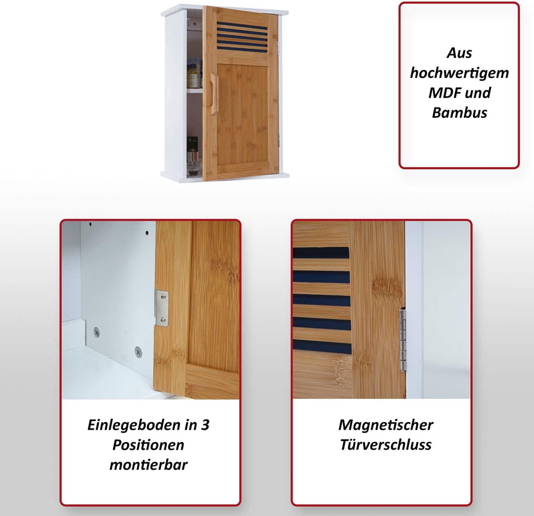 Mendler Hängeschrank HWC-A85, Badschrank Wandschrank Bambus, 52x35x21cm weiss