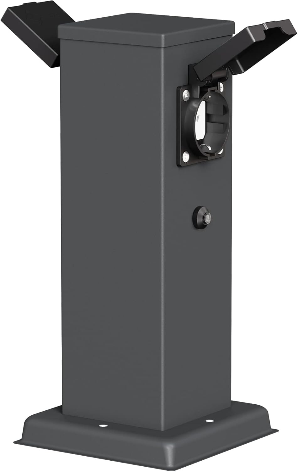 ledscom.de Garten-Steckdosen-Säule Polly mit Dämmerungssensor und Erdspiess für aussen, 2-Fach, anth