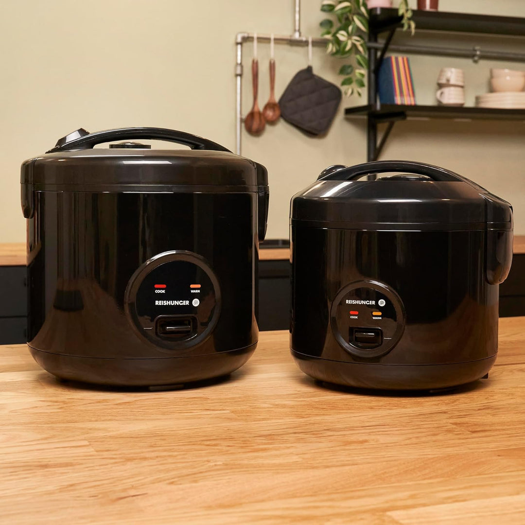 REISHUNGER Reiskocher & Dampfgarer mit Keramikbeschichtung, Schwarz, 1,8L - bis zu 10 Portionen - Sc