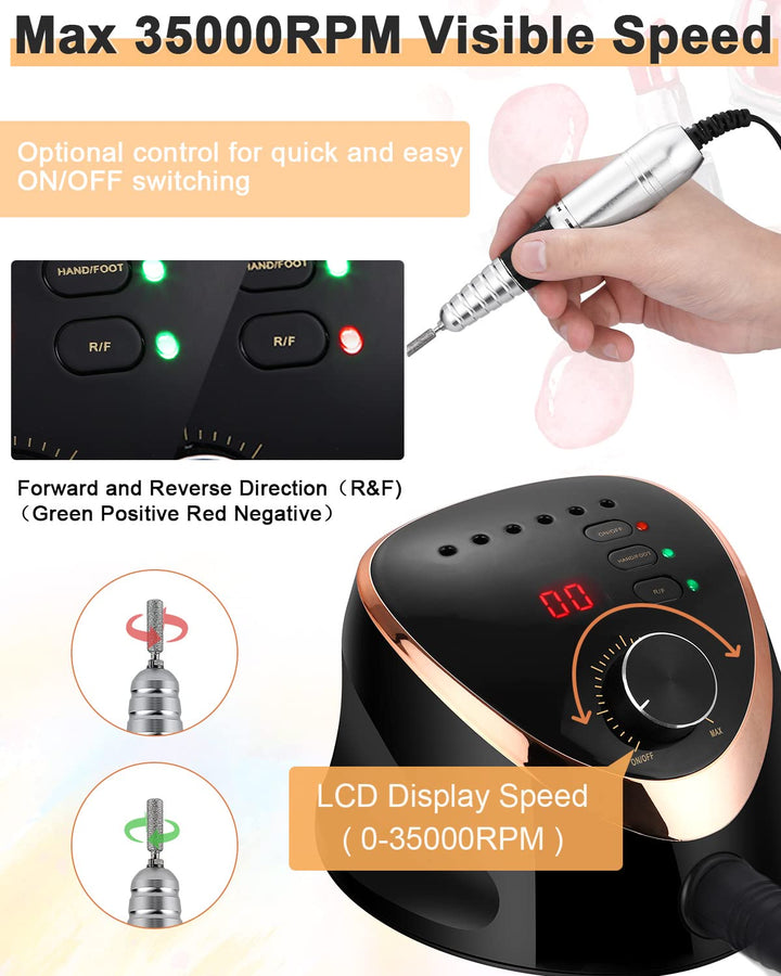 Nagelfräser Elektrisch für Gelnägel 35000 U/Min Maniküre Pediküre Set 6 in 1 Nagelfeile Nagel Fräsma