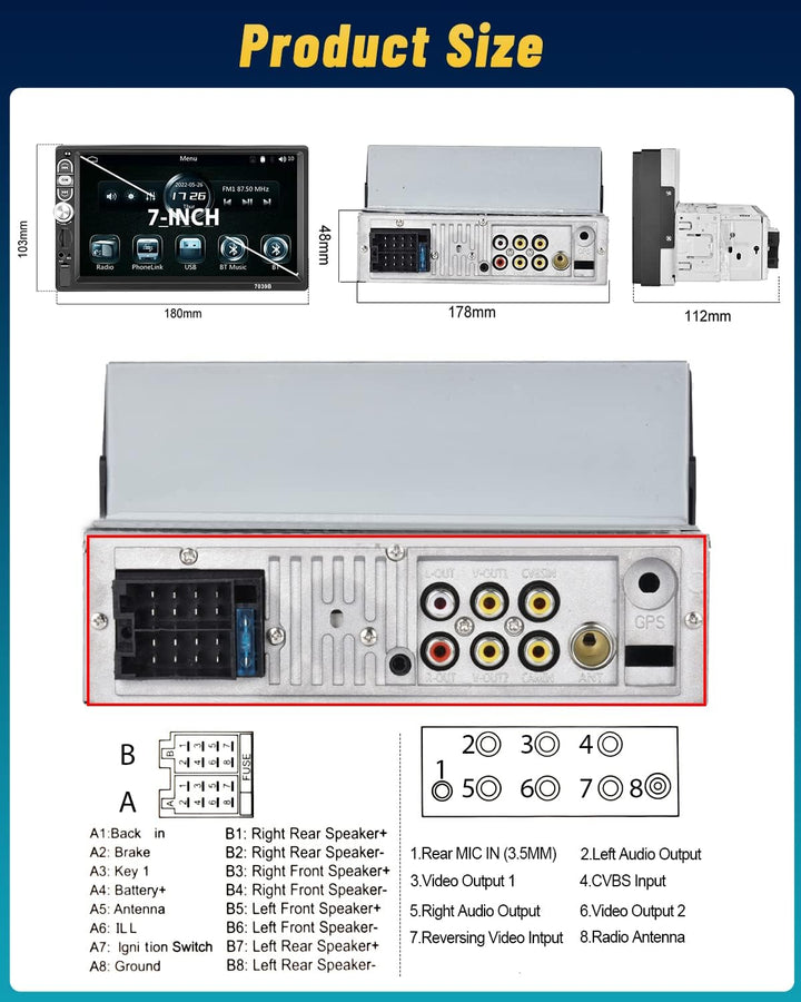 Hikity 1Din CarPlay Autoradio Android Auto Radio mit 7" Touch Bildschirm, Auto Radio Touch Display m