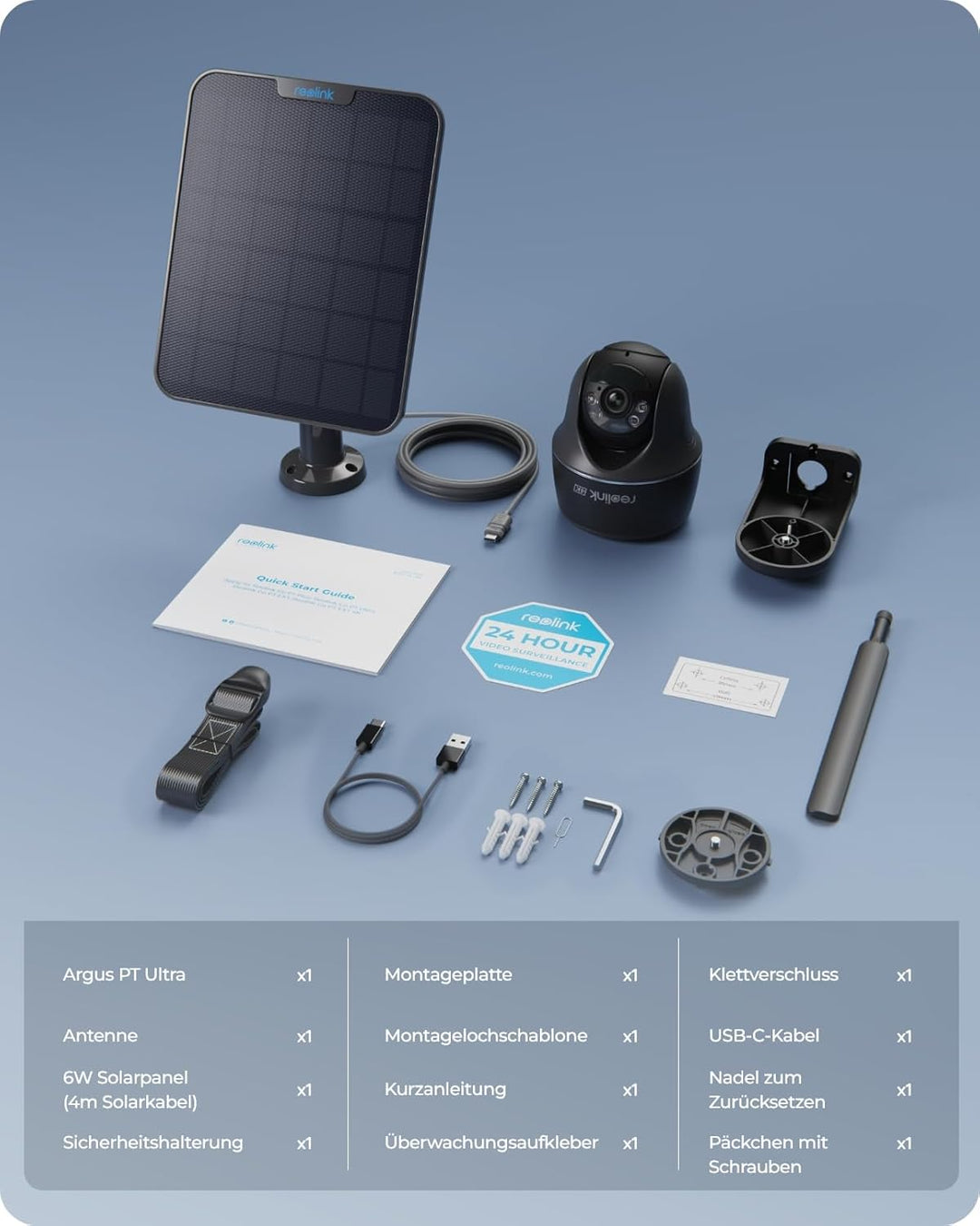 Reolink 4K Überwachungskamera Aussen Solar, 360°/140° Schwenk-/Neige WLAN Kamera Outdoor Akku mit Sp