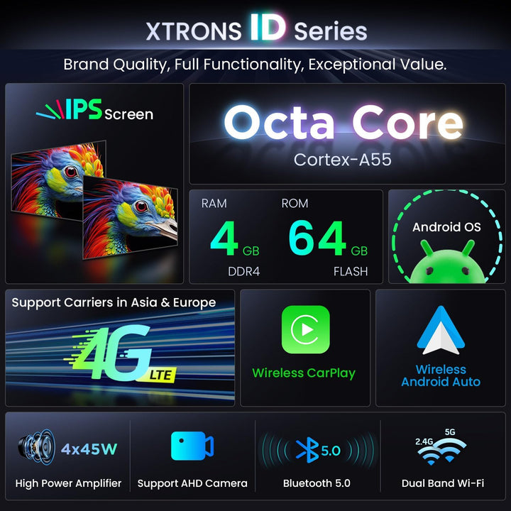 XTRONS 8 Zoll IPS HD Bildschirm Android 14 Autoradio Octa Core 4GB 64GB Eingebautes 4G DSP Car Play