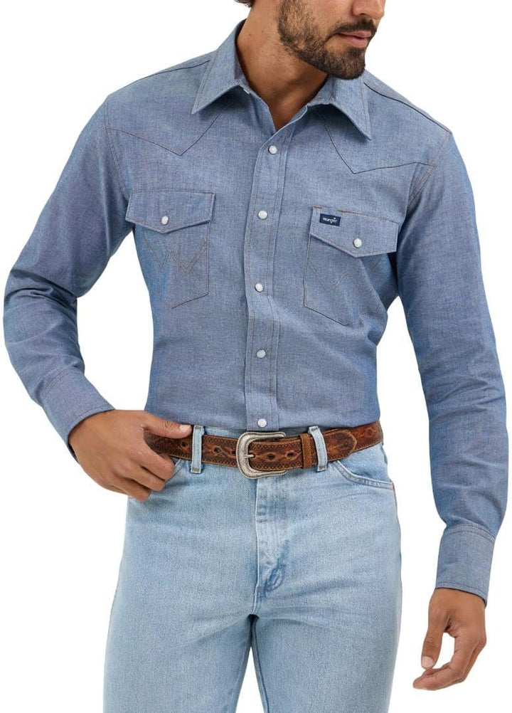 Wrangler Men's Authentic Cowboy Cut Work Western Long Sleeve Shirt,Blue,17 1/2 35