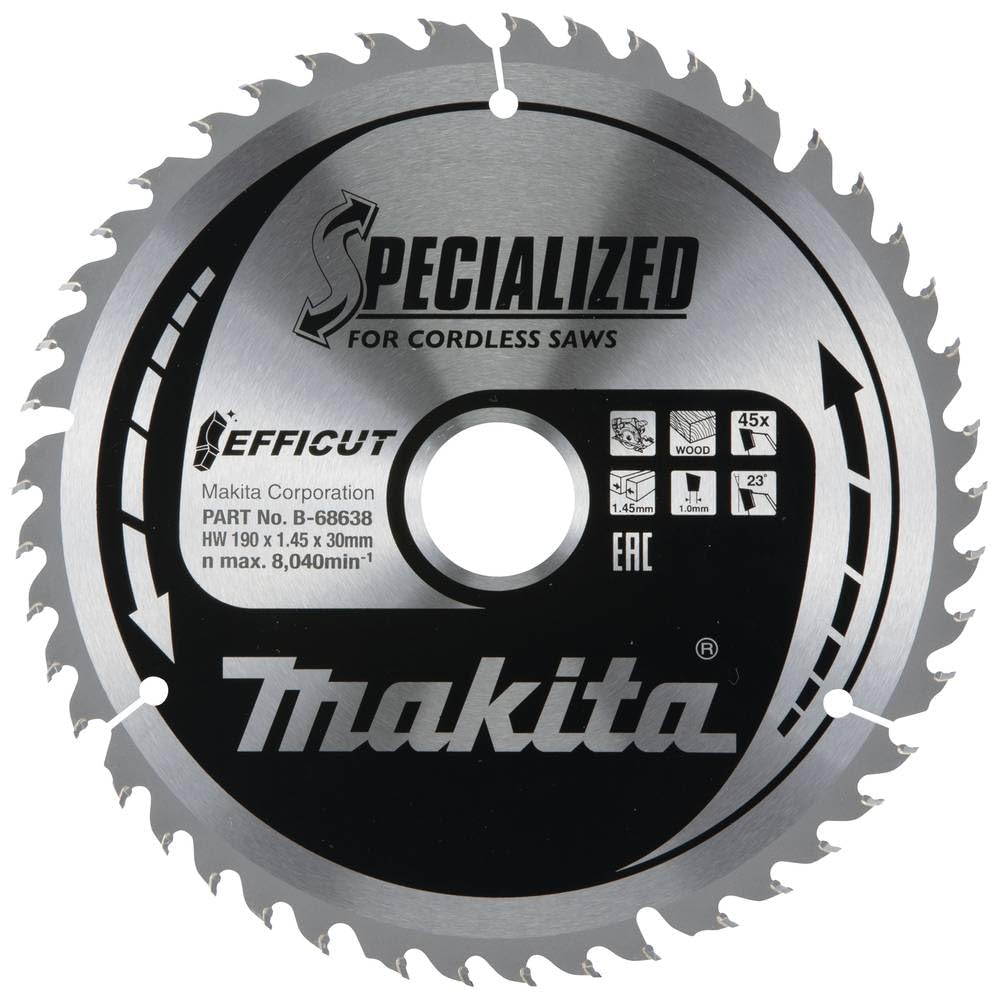 Makita Sägeblatt Efficut Holz für Akku-Handkreissäge (190 x 1,45 x 30 mm, 45 Zähne) B-68638