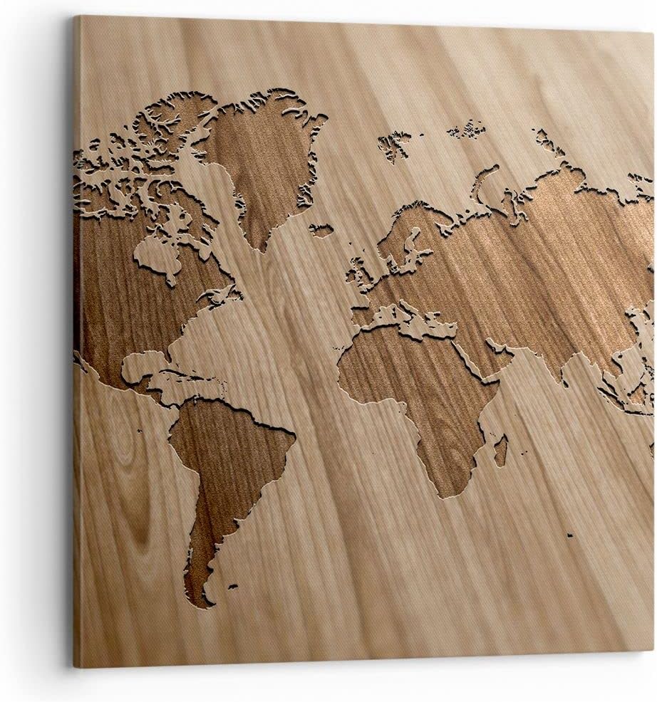 ARTTOR Bilder auf Leinwand 70x70cm Leinwandbild Geographie Globus Karte Gross Wanddeko Bild Schlafzi