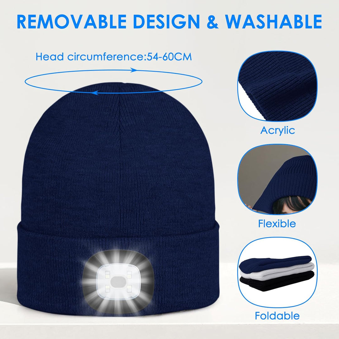SPGOOD LED Beanie Beleuchtete Mütze mit Licht,Wiederaufladbare USB Winter Warm LED Mütze mit Licht,L
