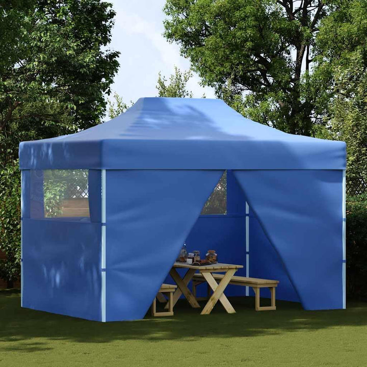 vidaXL Faltzelt mit 4 Seitenteilen 3x4,5m Blau Gartenzelt Partyzelt Festzelt, Blau