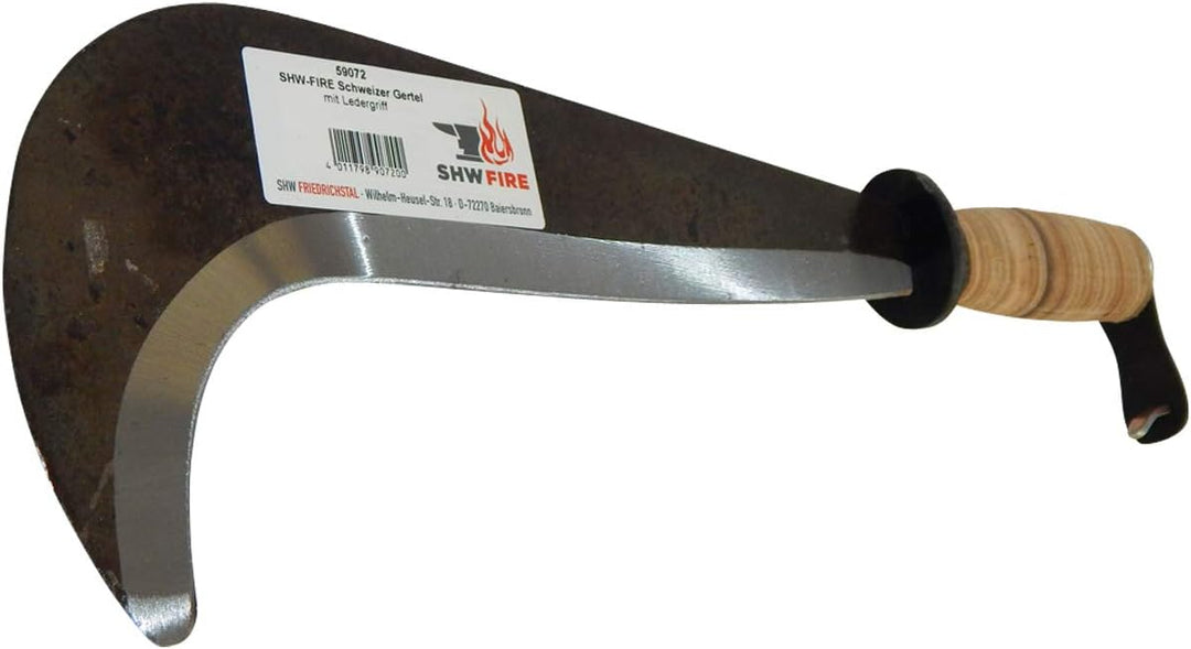 SHW-FIRE 59072 Schweizer Gertel Hippe Gertl Gartenmesser Stahl Ledergriff Handschutz 43cm