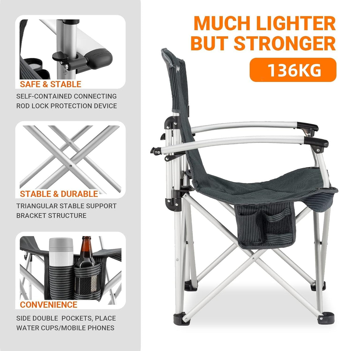 KingCamp XXL Campingstuhl Faltbar bis 205 kg, Übergrosser Camping Stuhl Klappbar Gepolster mit Verst