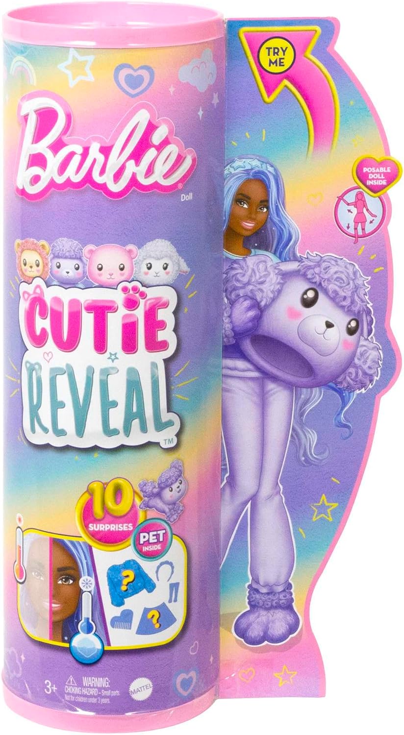 BARBIE Cutie Reveal Puppe - Plüschpudel mit 10 Überraschungen, bewegliche Barbie-Puppe mit zahlreich