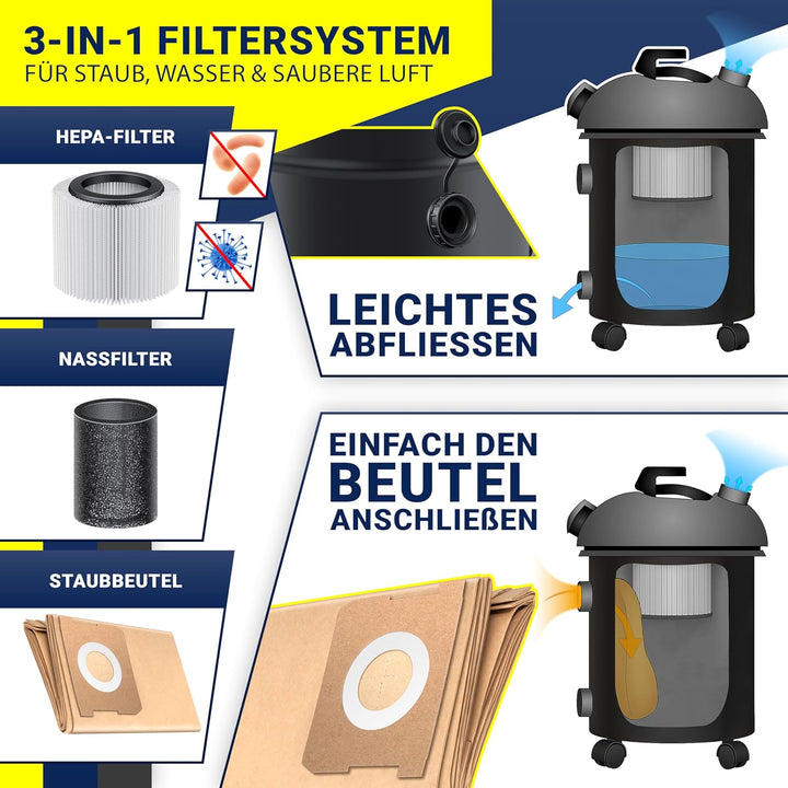 Masko® Industriestaubsauger Staubsauger Nass Trocken Sauger Edelstahl 2300W + Steckdose | Blasfunkti