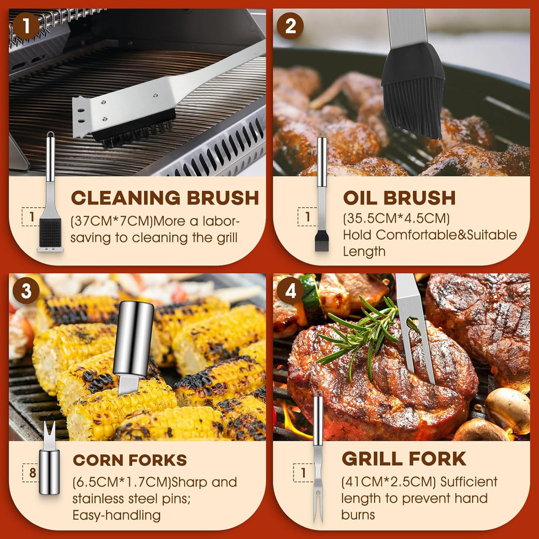 DRAGON RIOT Grillbesteck Set aus Edelstahl, 18 Stücke Grillset für Männer Geschenk, Premium Grillzub