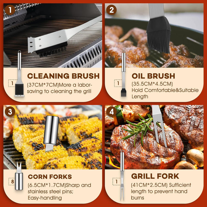 DRAGON RIOT Grillbesteck Set aus Edelstahl, 18 Stücke Grillset für Männer Geschenk, Premium Grillzub