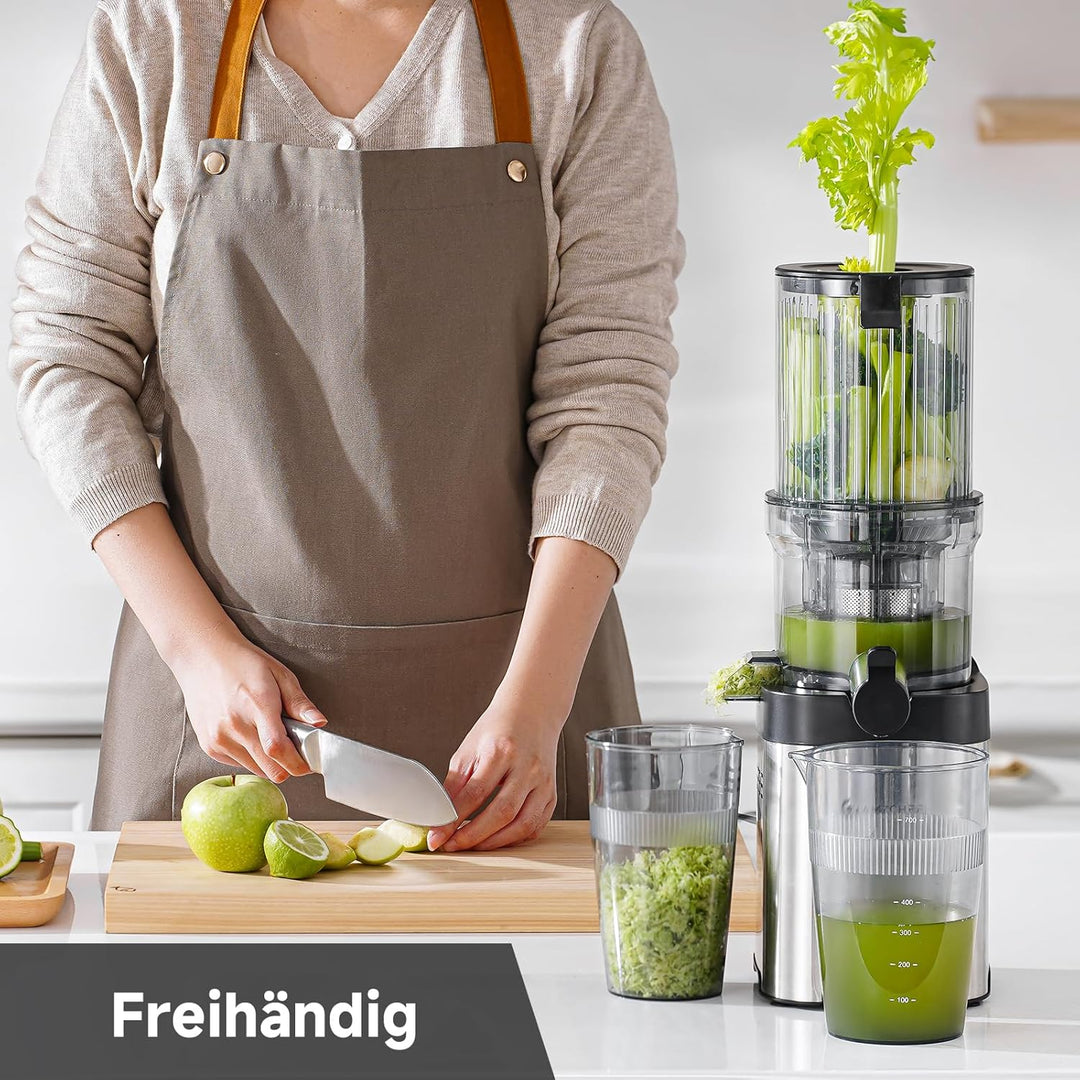 AMZCHEF Entsafter - Slow Juicer mit 113MM Breite und Grössere Fütterungsröhre für Ganze Gemüse und O