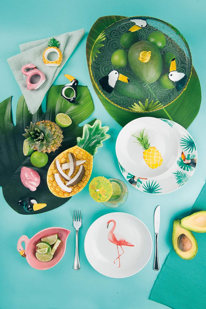 Excelsa Tropical Tafelservice 18-teilig, Porzellan, Weiss mit Dekor