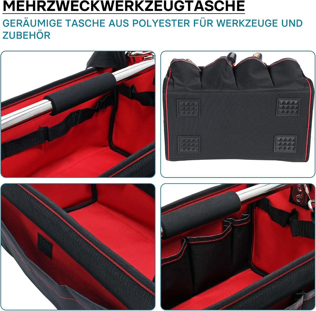 Wiltec Werkzeugtasche Grösse XL 44x22x25 cm, Werkzeugbeutel mit verstellbarem Schultergurt und Trage