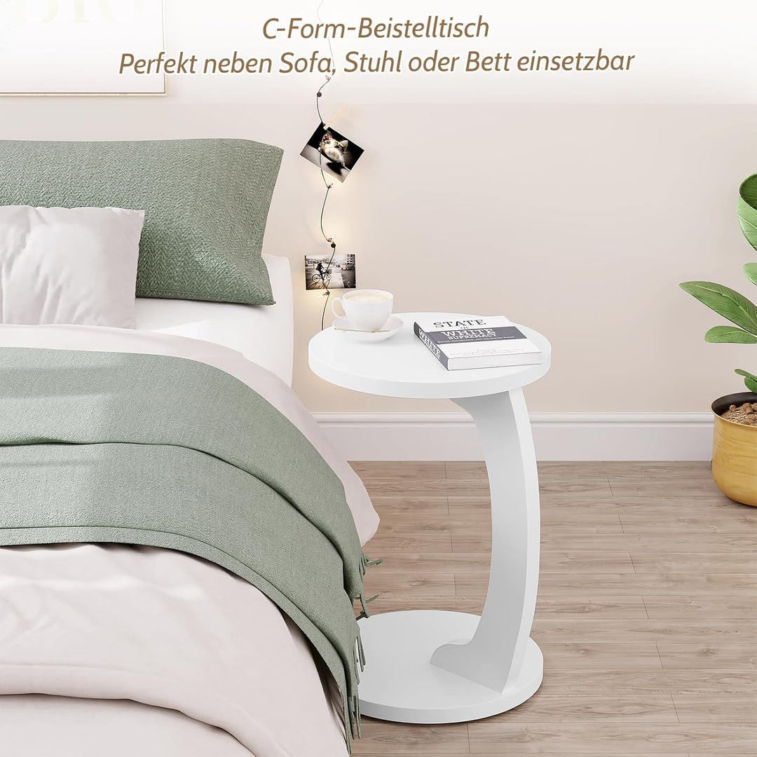 WOLTU Beistelltisch C Form, Couchtisch rund, Sofatisch Kaffeetisch Wohnzimmertisch Abstelltisch, Kle