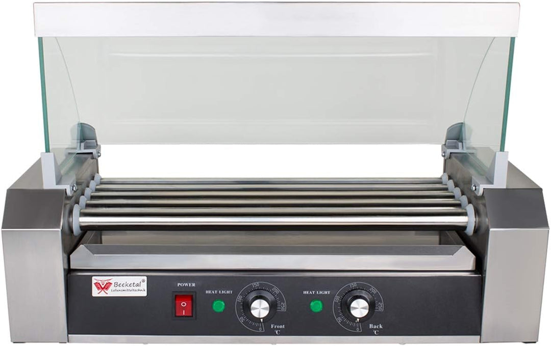 Beeketal 'BH5WG' Profi Hot Dog Grill mit 5 rotierenden Heizstäben, Edelstahl Würstchen Grill Gerät m