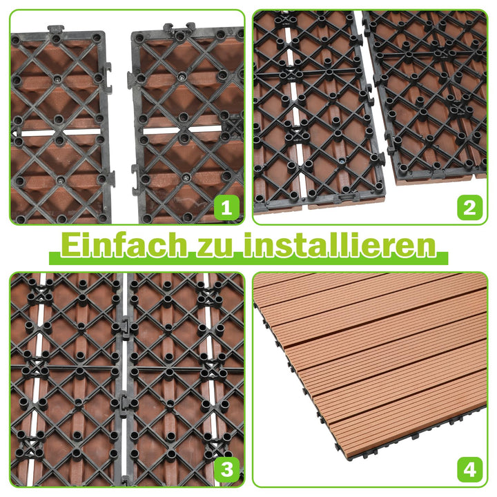 Ansobea WPC Terrassenfliesen Fliesen, 30x60 Holzfliesen 6er Set für 1m²,Balkonfliesen in Holzoptik,B