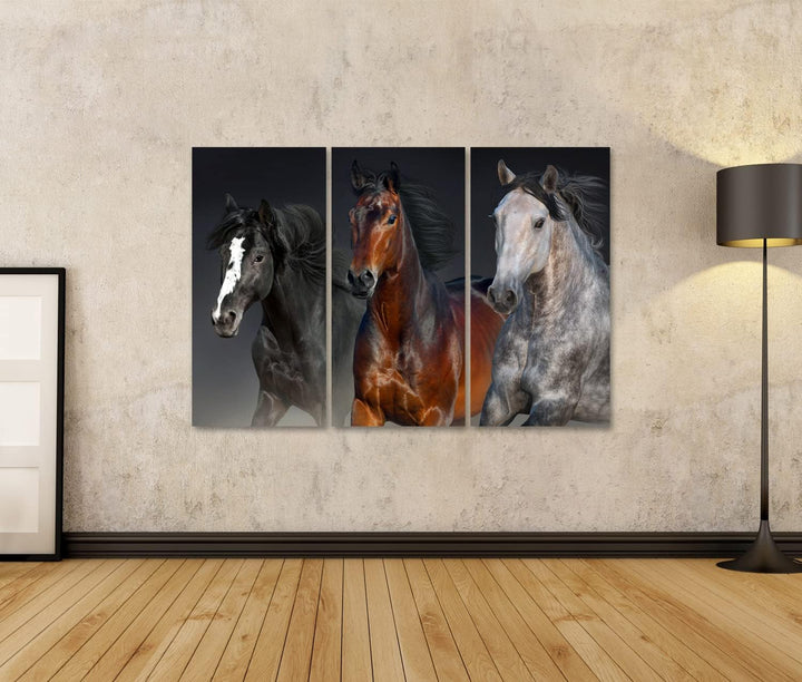 islandburner Bild auf Leinwand DREI Pferde Porträt Für Kinderzimmer Pop Bilder Wandbilder Poster Lei