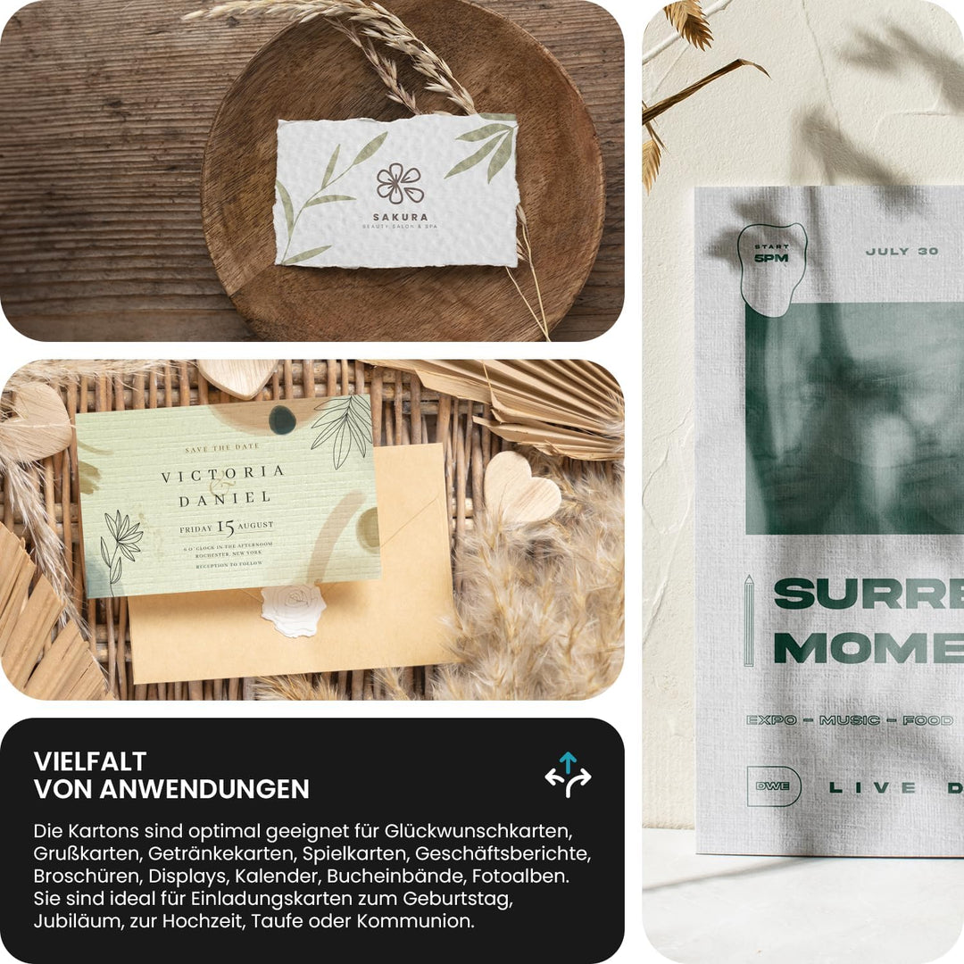 Netuno 50x Weiss Struktur-Papier leinen-geprägt DIN A3 297x 420 mm 246g Elfenbeinkarton Ultraweiss L