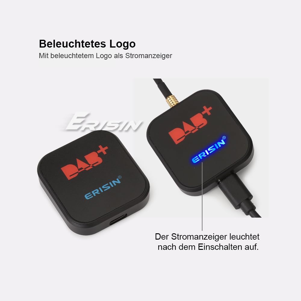 Erisin DAB Plus Radio Adapter Digital Radio Tuner Box mit MCX Antenne Verstärker DAB Antenne für And