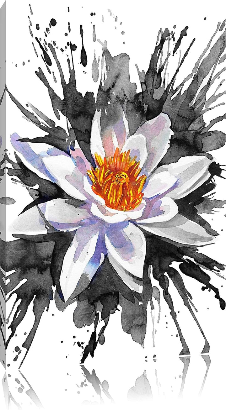 gezeichnete Seerose schwarz/weiss Format: 100x70 auf Leinwand, XXL riesige Bilder fertig gerahmt mit