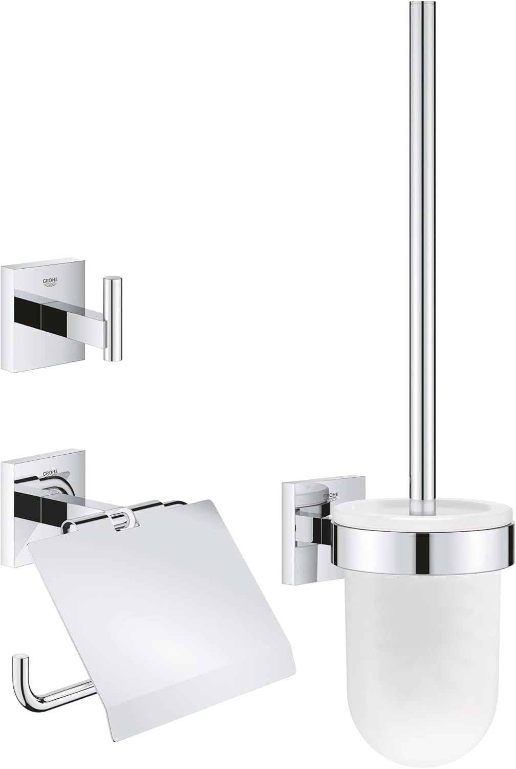 GROHE Start Cube - WC- Set 3-in-1 (verdeckte Befestigung, Material: Glas/Metall, langlebig), chrom,
