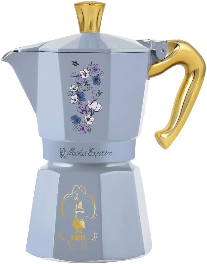 Bialetti Moka Express Bridgerton 6 Tassen, Griff mit Verbrühschutz, nicht für Induktion geeignet, 6
