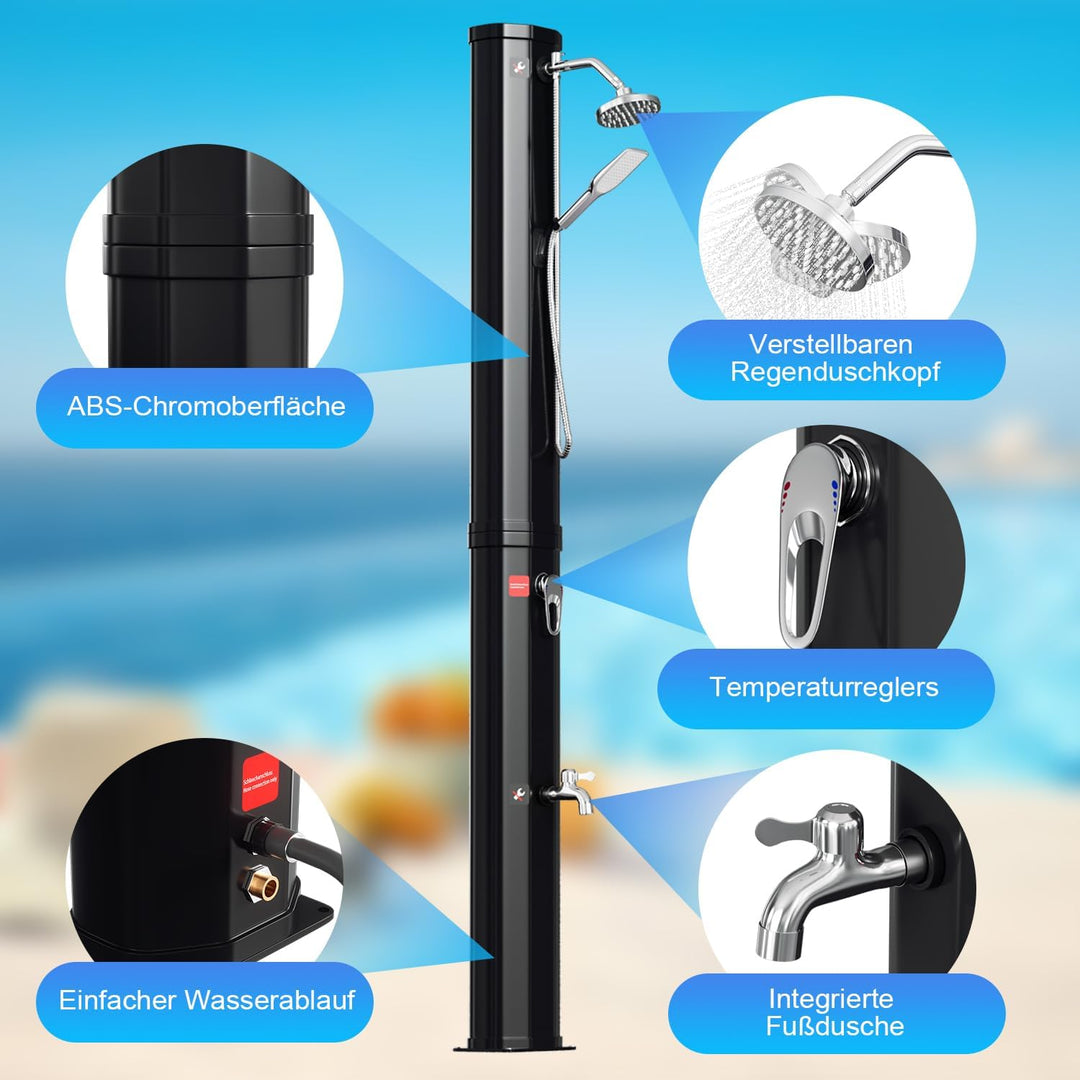 Ansobea Solardusche 40 Liter Solar Gartendusche Inkl Schutzhaube und handbrause, schwenkbarer Duschk