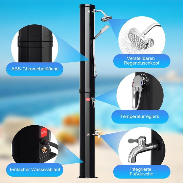 Ansobea Solardusche 40 Liter Solar Gartendusche Inkl Schutzhaube und handbrause, schwenkbarer Duschk
