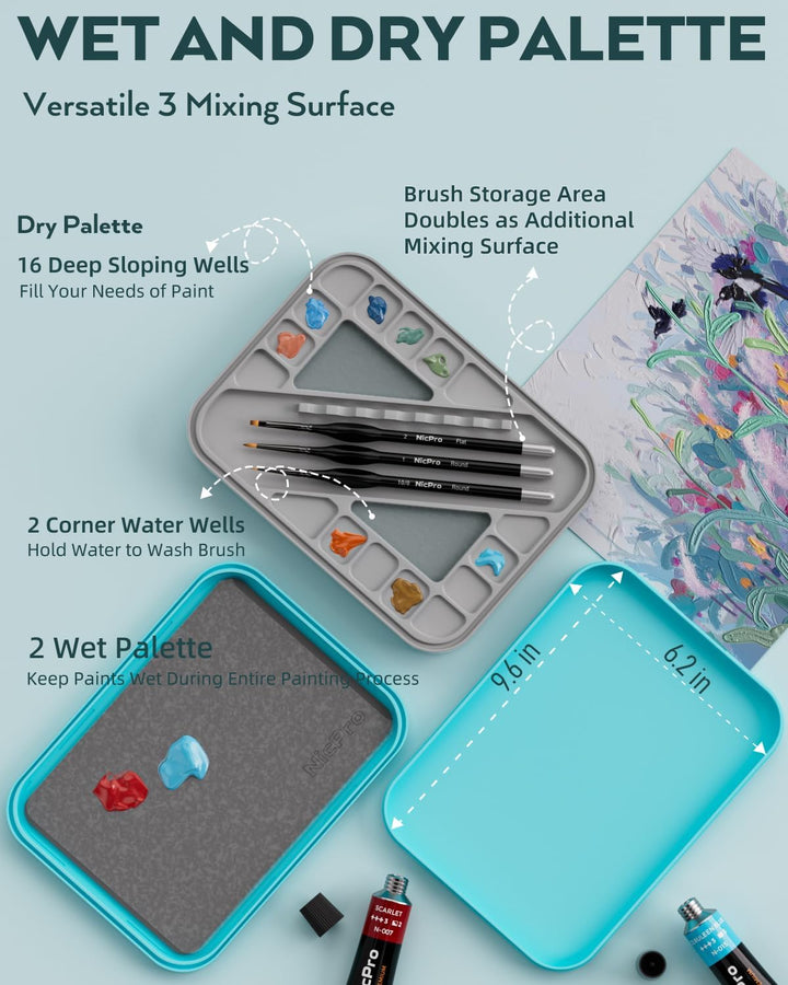 Nicpro Wet Palette und 11 Feine Pinsel, Dry Brush, 100 Nasspalettenpapier, 4 Schwämme, Pinselhalter,