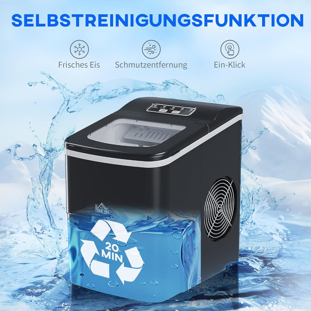 HOMCOM Eiswürfelmaschine, Ice Maker 9 Eiswürfel in 8 Min., 12kg/24h, Eiswürfelbereiter mit 2L Wasser