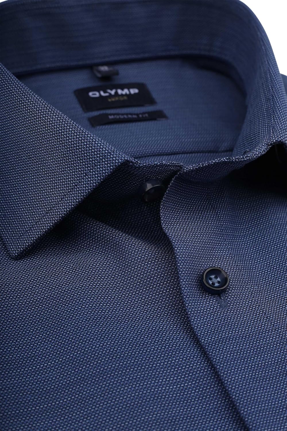 OLYMP Herren Businesshemd Langarm Luxor,Natté,modern fit,Global Kent 37 Marine 18, 37 Marine 18