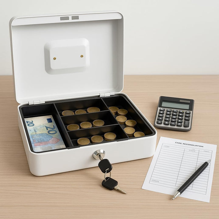 Geldkassette aus Metall - Weiss - 300 x 240 x 90 mm - Sicherer Aufbewahrungsort für Bargeld und Wert