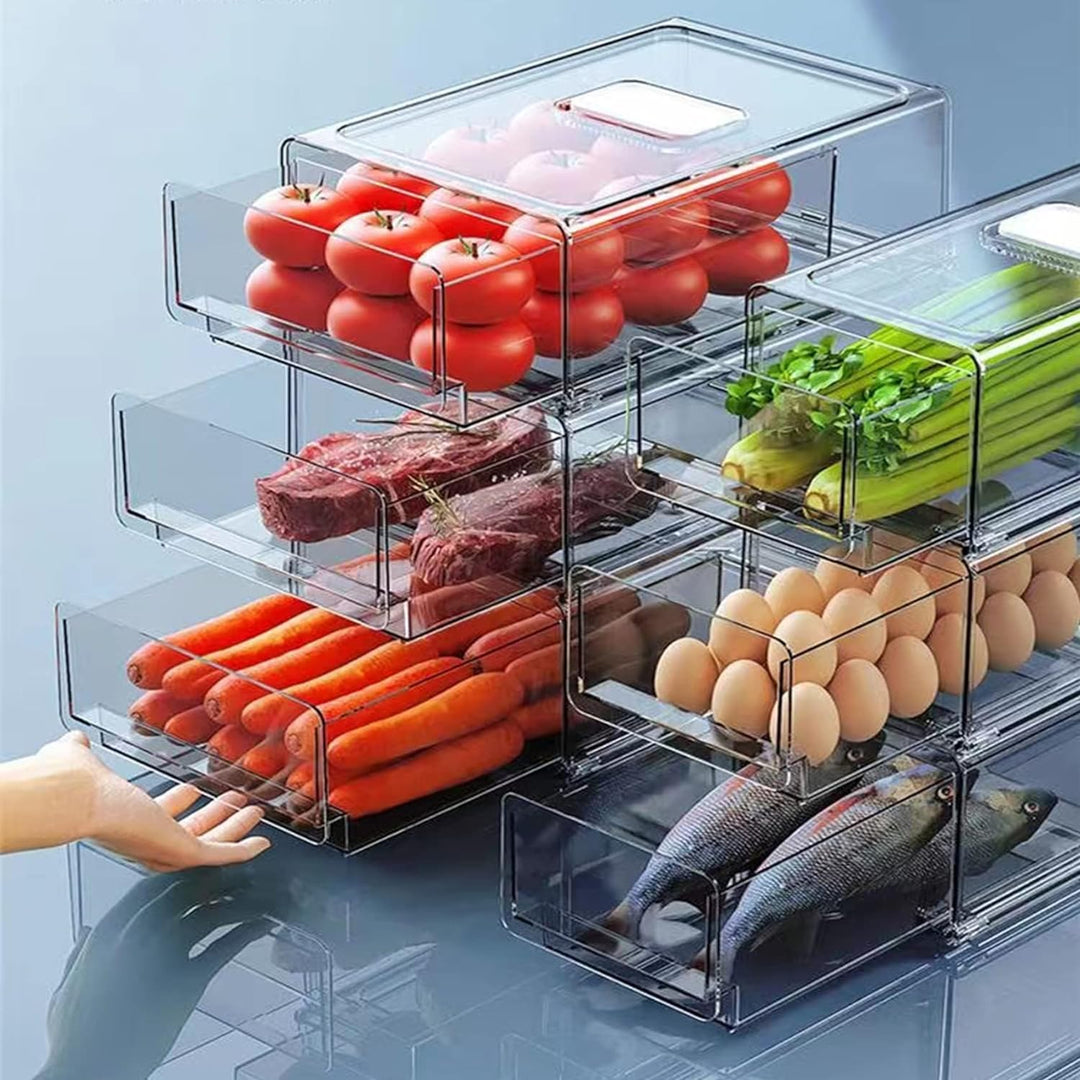YekouMax Fridge Organizer, Fridge Drawers with Handle, Stackable Transparent Container for Kitchens,