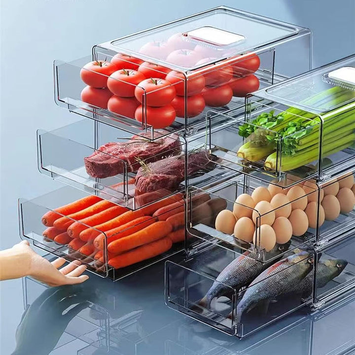 YekouMax Fridge Organizer, Fridge Drawers with Handle, Stackable Transparent Container for Kitchens,