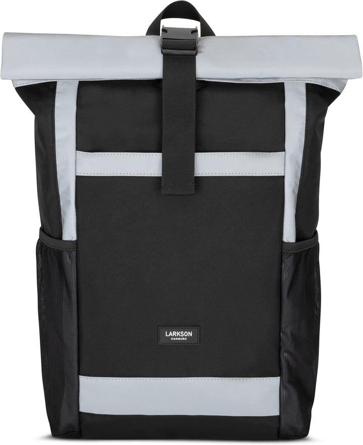 LARKSON Rolltop Rucksack Damen Gross Schwarz Reflektierend - No 2 - Daypack für Schule, Uni, Fahrrad